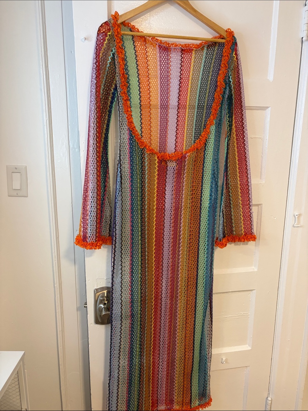 Multicolor Sheer Crochet Maxi Dress - Vibrant Rainbow Stripes